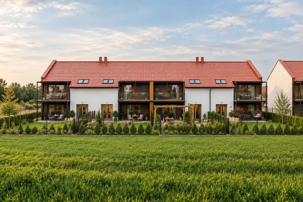 Osiedle domów szeregowych, widok od strony pól